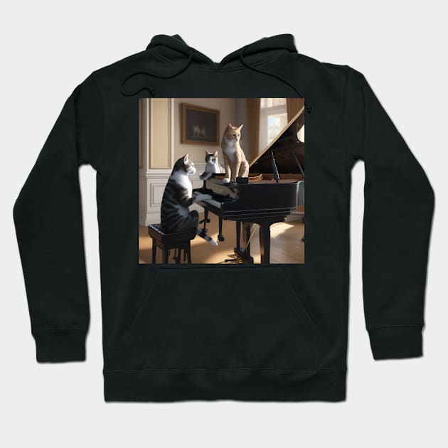 A Cat Playing Piano With His Friends Looking On Hoodie by Musical Art By Andrew